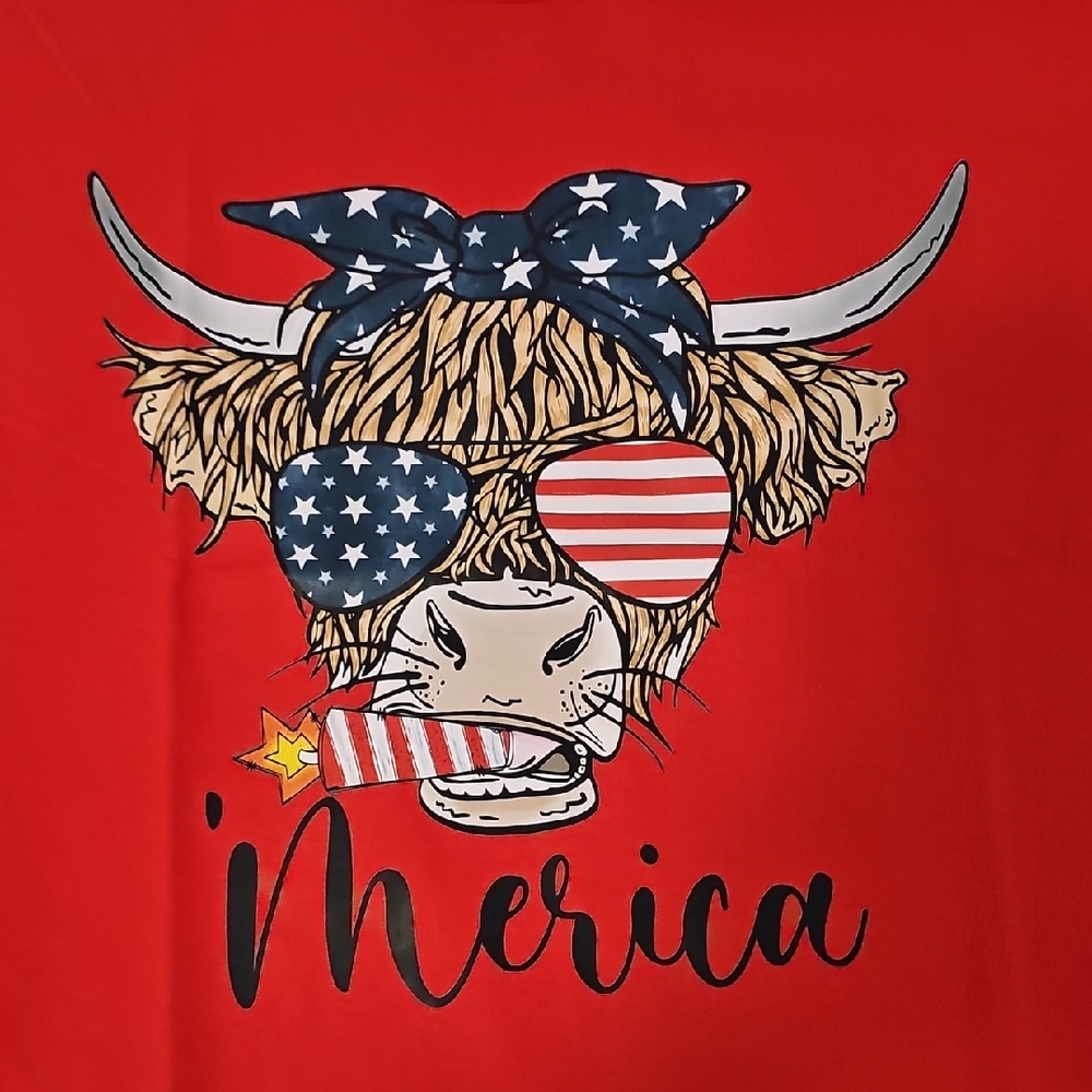 'Merica Highland Cow Graphic Tee - Red